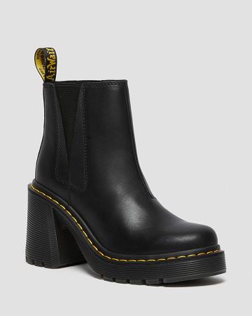 Botines Dr Martens Spence Cuero Flared Heel Mujer Negros | MX 695ZUT